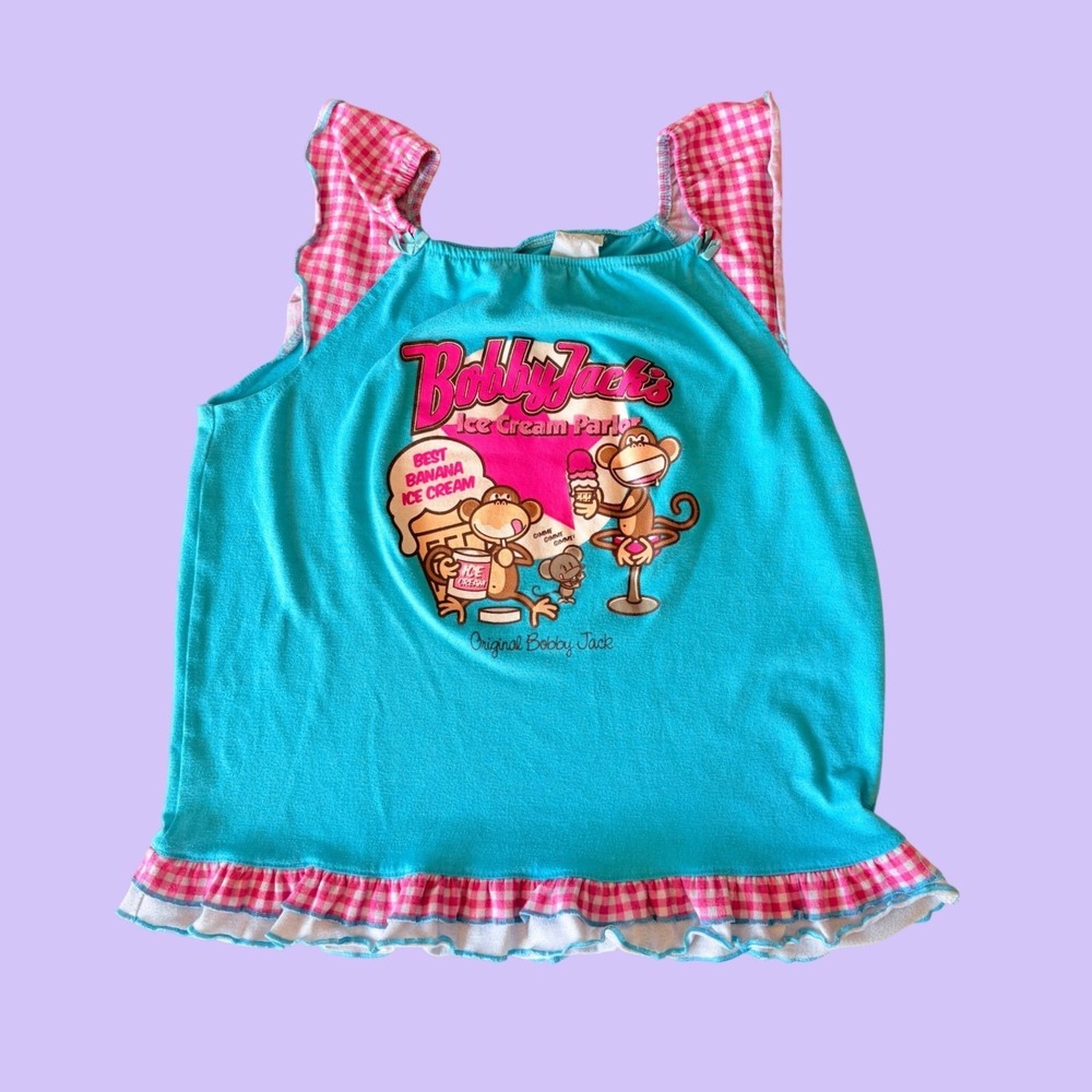 Y2K Bobby Jack Vintage Ice Cream Parlor Graphic Ruffle Tank Top Coquette #17